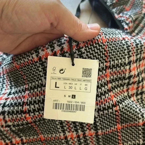 NWT Zara Bodycon Houndstooth Plaid Knit Dress Boat Halter Neck Black/Orange Sz L - Picture 12 of 16